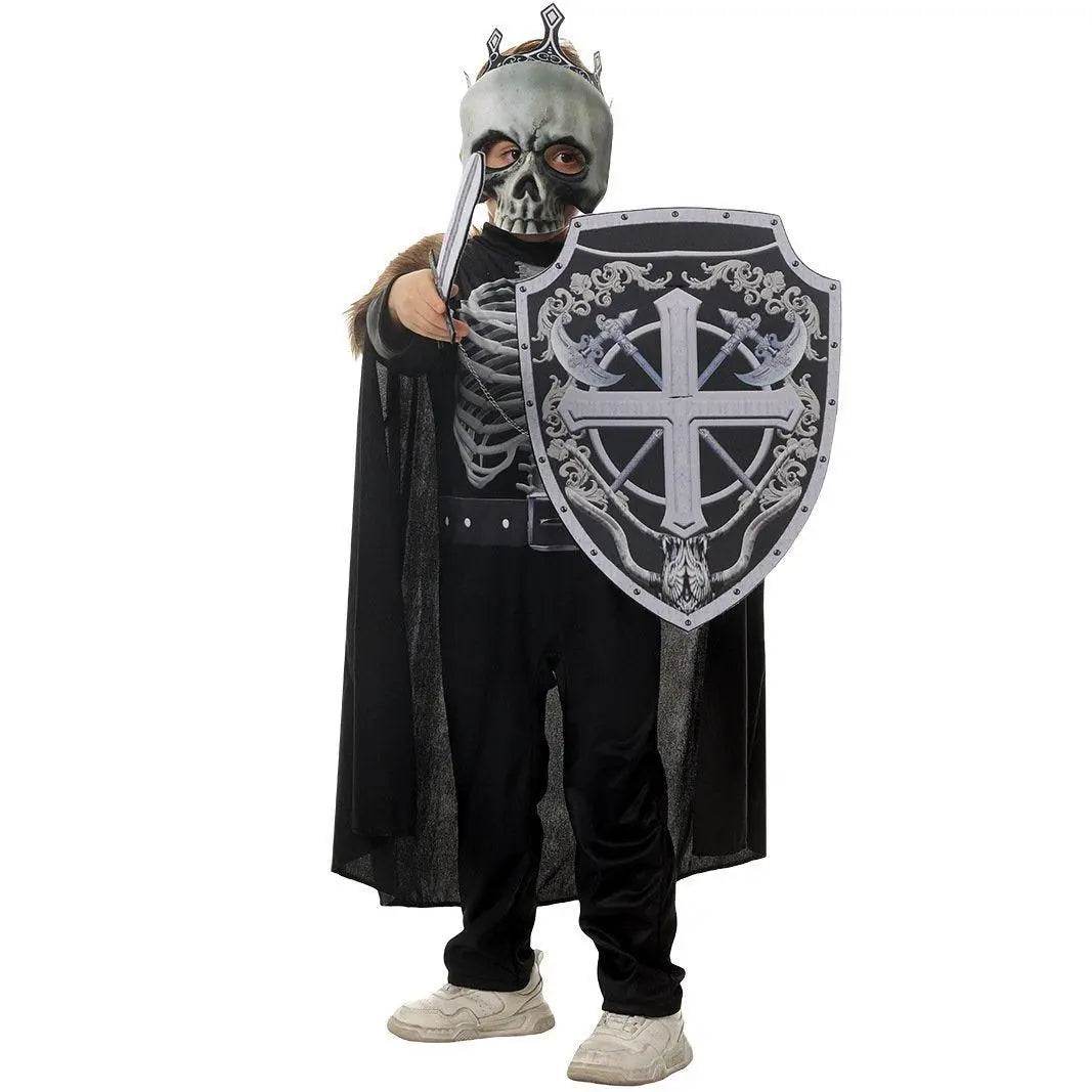 Kids Skeleton Knight Cosplay Costume Scary Halloween Kindergarten Stage Performance Outfit - Azufun