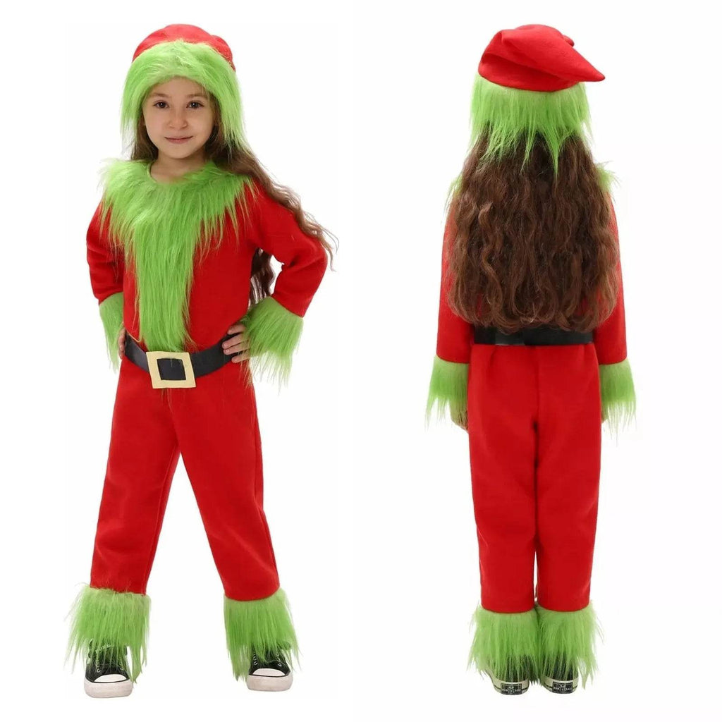 Kids The Grinch Christmas Costume Cosplay Jumpsuit Hat Belt Suit - Azufun