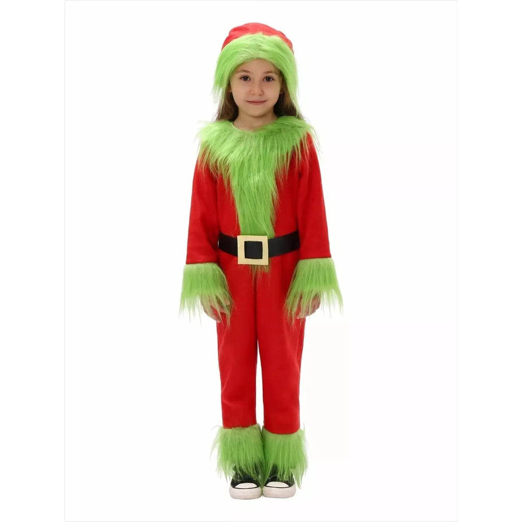 Kids The Grinch Christmas Costume Cosplay Jumpsuit Hat Belt Suit - Azufun