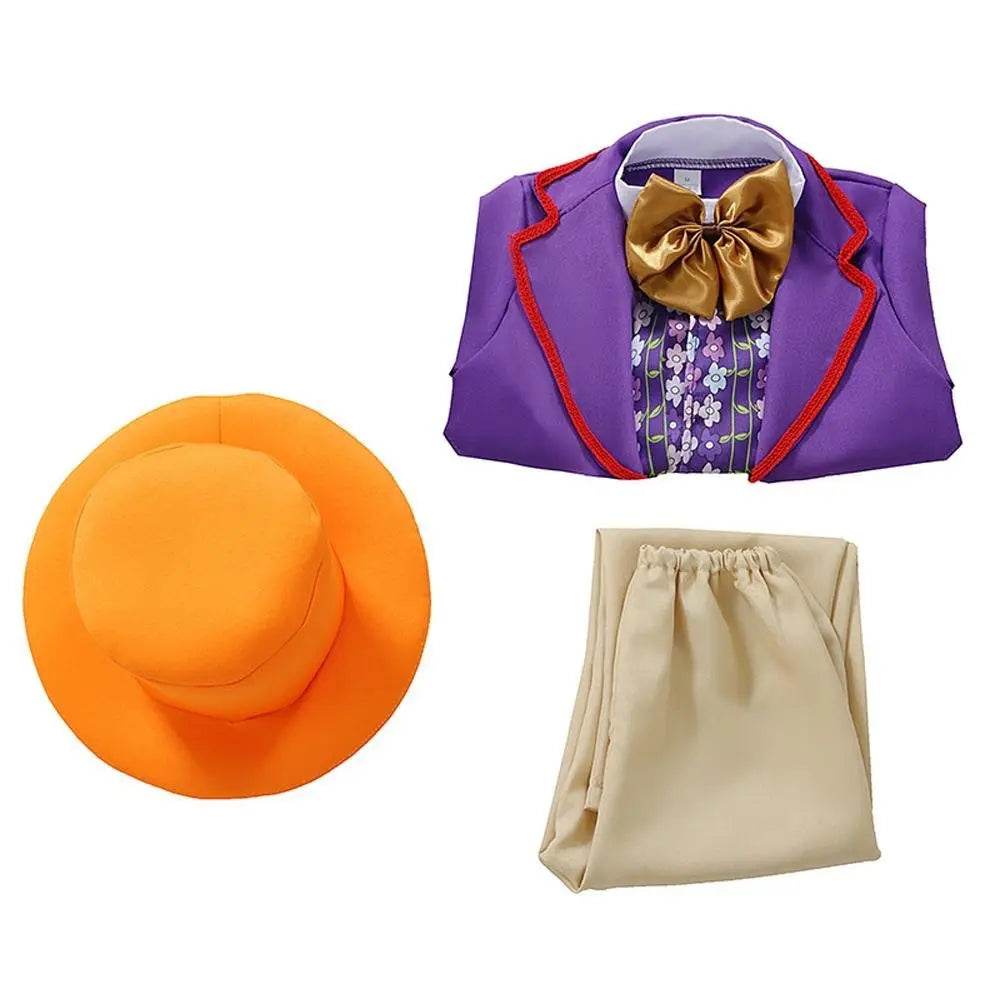 Kids Willy Wonka Charlie and the Chocolate Factory Johnny Depp Cosplay Suit Costume Set - Azufun