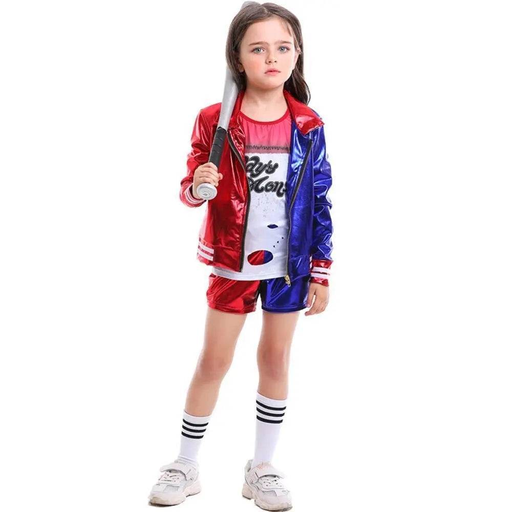 Kids suicide squad clown girl suit Harley Quinn halloween Costumes - Azufun