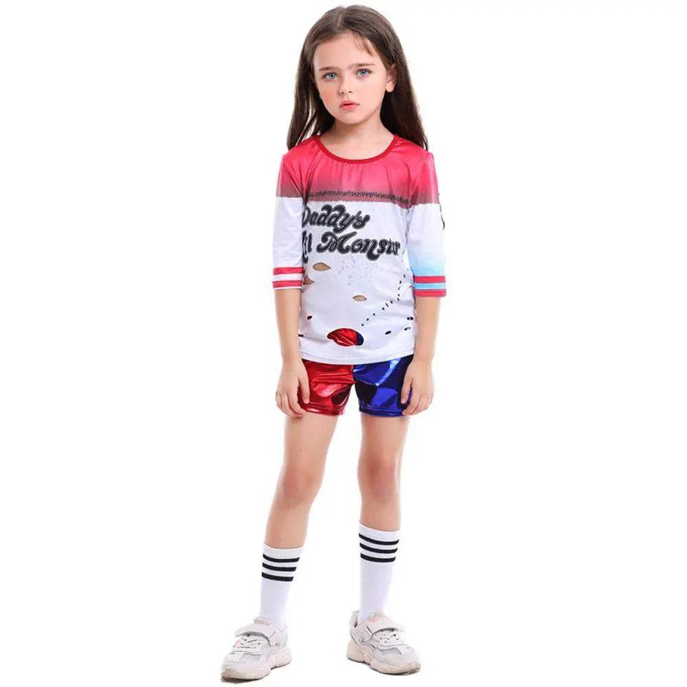 Kids suicide squad clown girl suit Harley Quinn halloween Costumes - Azufun