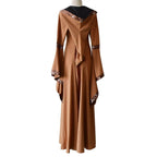 Medieval Retro Hooded Dress Costume Square Neck Tie Trumpet Sleeves Big Swing Skirt - Azufun