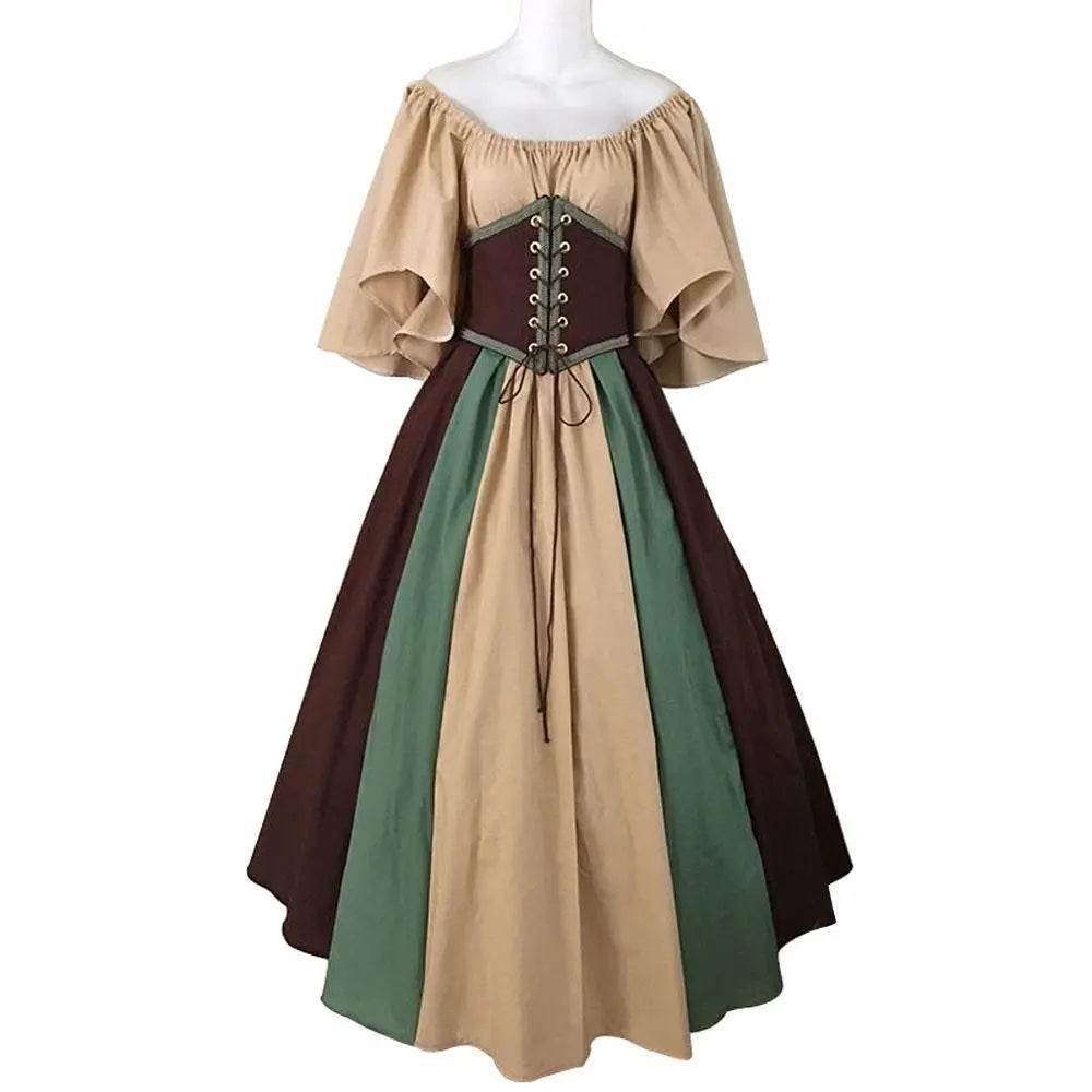 Medieval retro flying sleeves tie waist long one shoulder dress For Women - Azufun