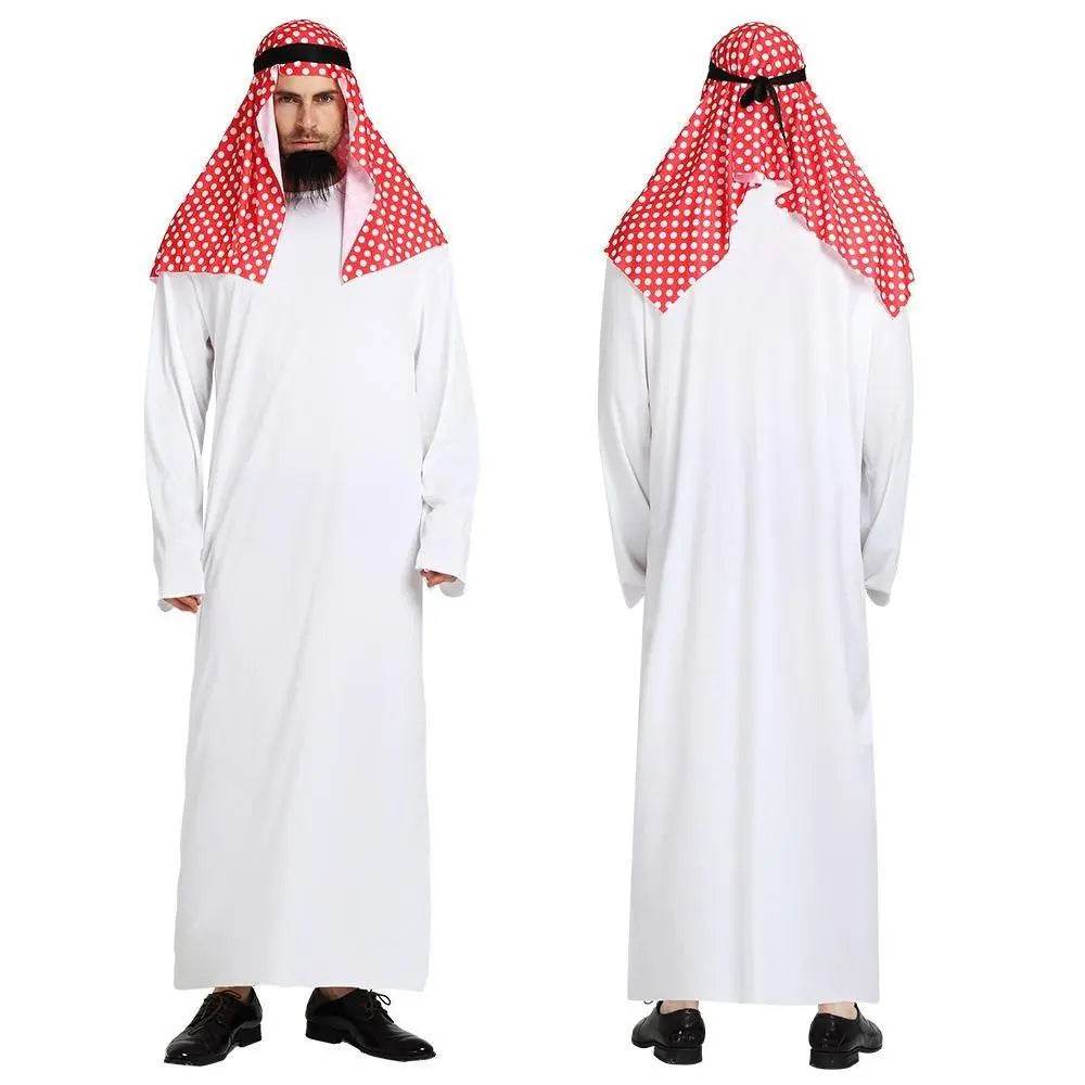 Middle East Dubai Prince adult male White Arab Red turban performance stage costume Cosplay - Azufun