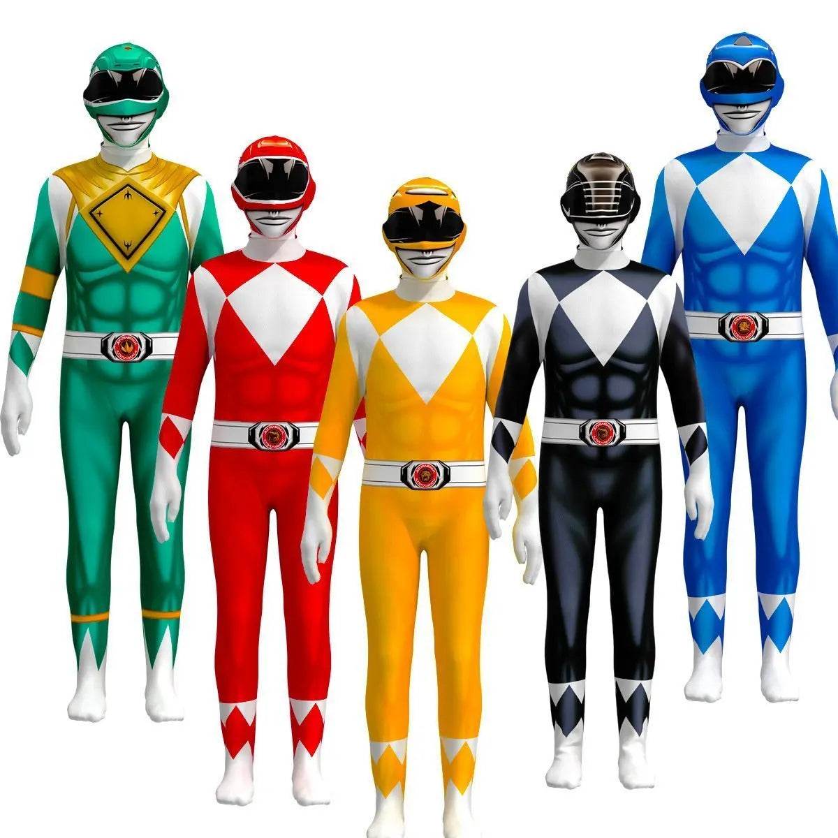 Mighty Morphin Power Rangers Costume Kids Superhero Bodysuit Halloween jumpsuits onesies - Azufun