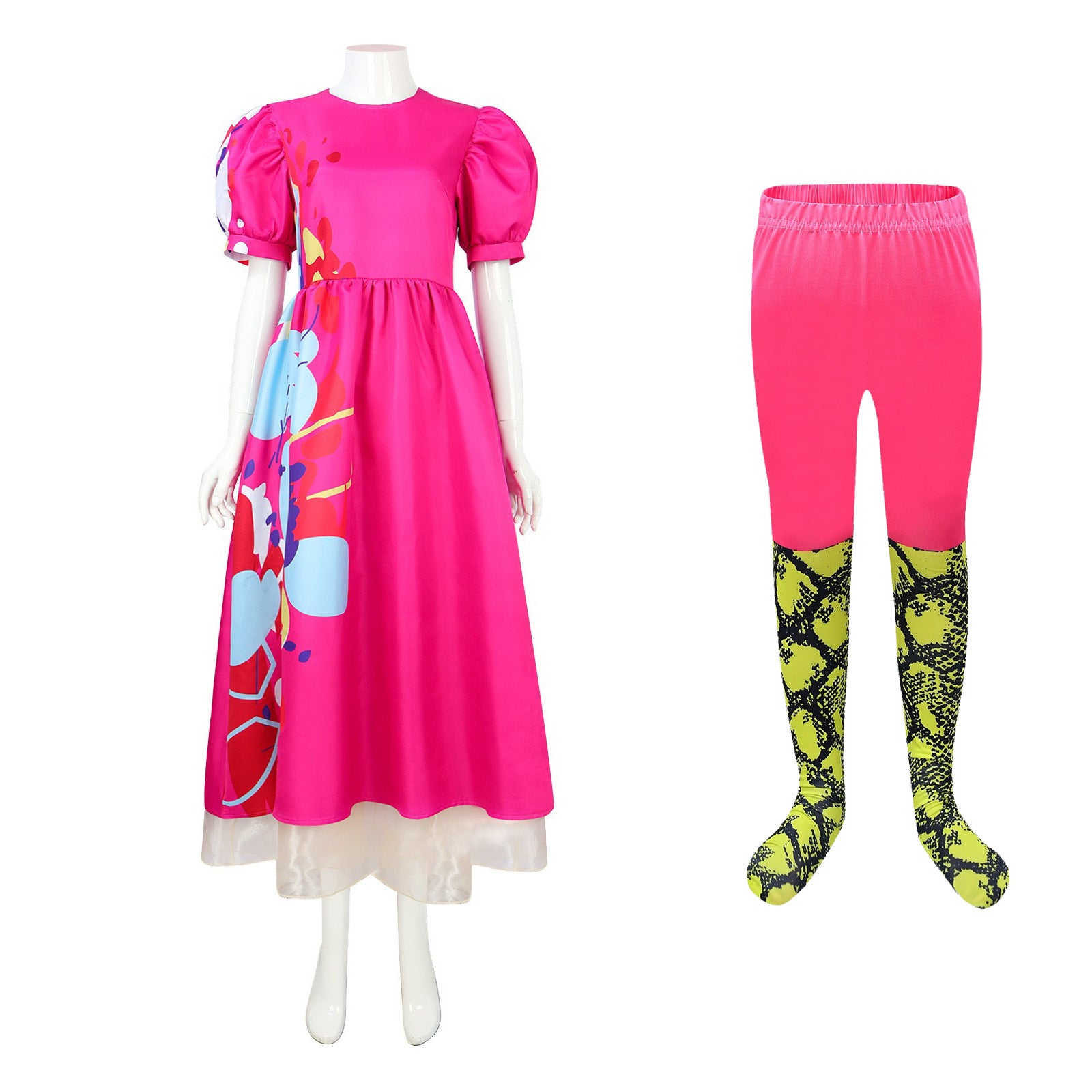 Weird Barbie Costume Movie Margot Long Puff Sleeve Dress Halloween Outfits Cosplay Carnival Suit Kids