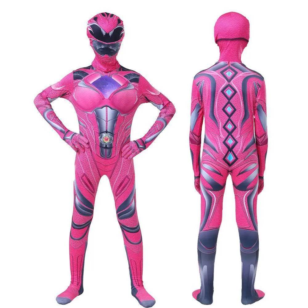 Power Rangers Cosplay Costume Dinosaur Suit Halloween Superhero Jumpsuit Outfit Dress Up For Kids Adult - Azufun