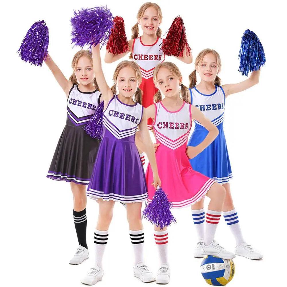 School Cheerleading Uniform Costume Cheerleader Party Dress Halloween Outfit Dress Up For Girls - Azufun