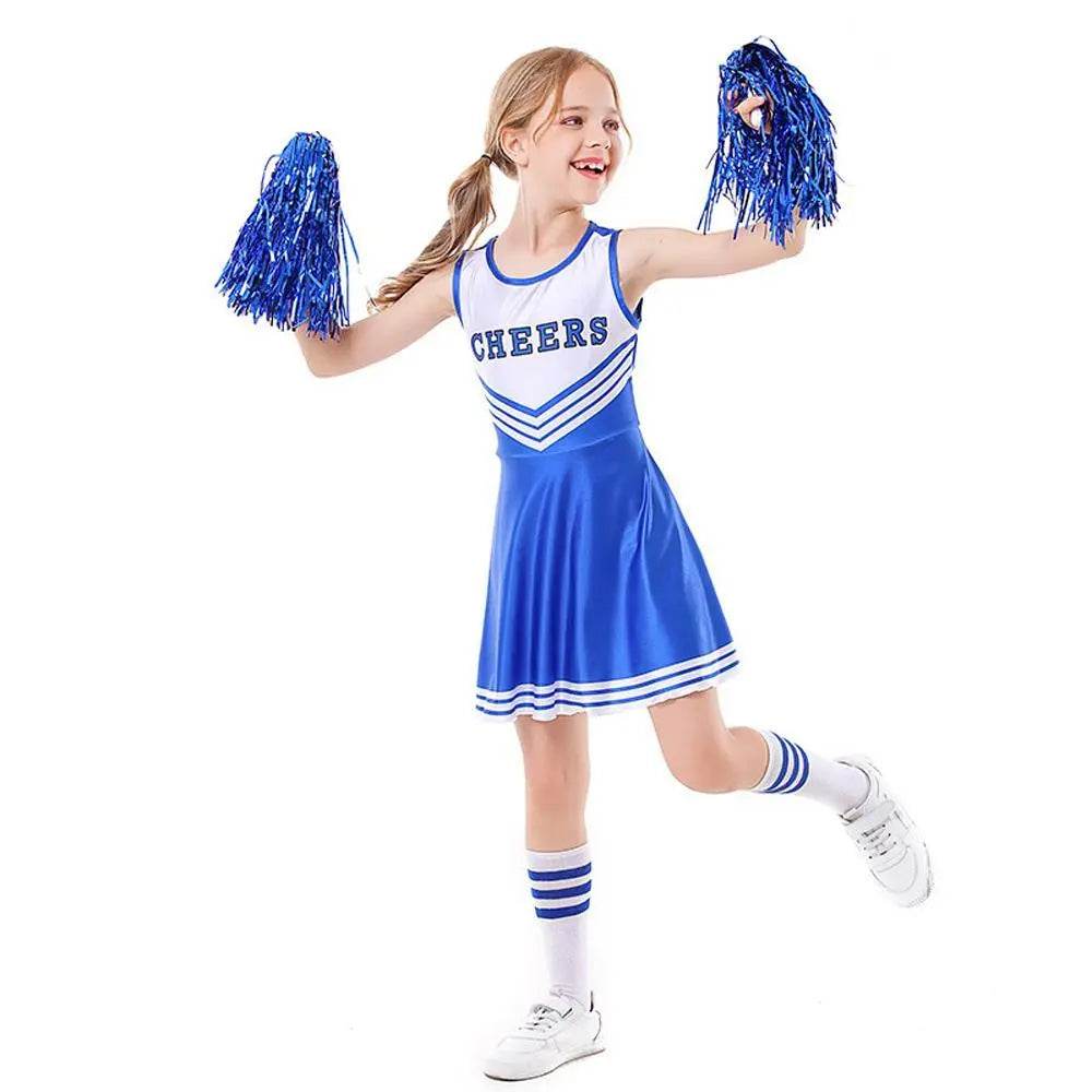 School Cheerleading Uniform Costume Cheerleader Party Dress Halloween Outfit Dress Up For Girls - Azufun