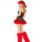 Sexy Green Christmas Tree Suit With Xmas Hat Women Costume Party Wear - Azufun