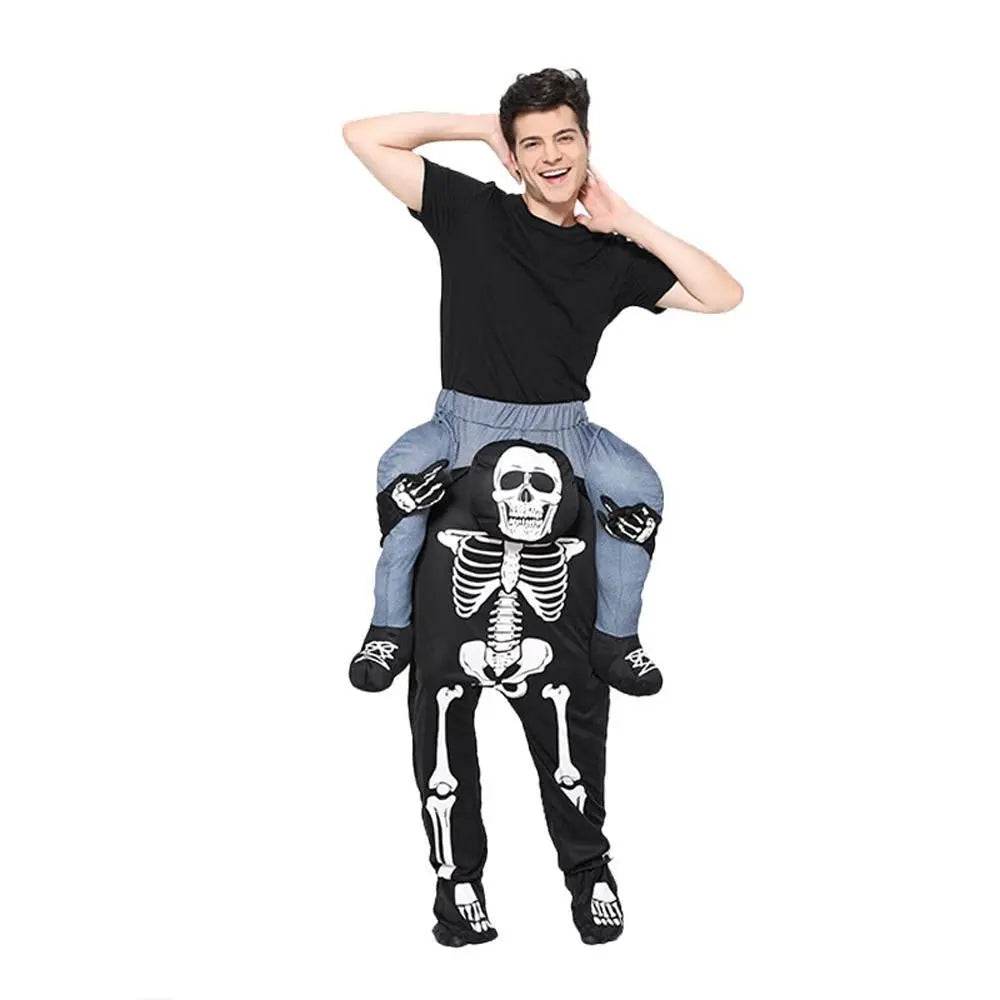 Skeleton Cosplay Costume Skull Shoulder Carry Halloween Party Stage Outfit Dress Up for Adults - Azufun
