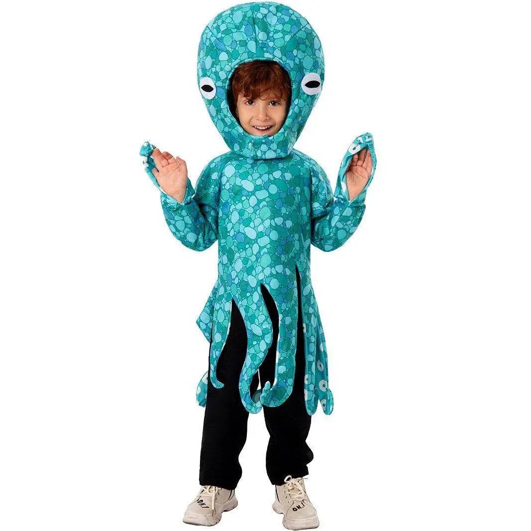 Squid Costume Blue Leggings Jumpsuit Marine Life Cosplay Halloween Christmas School Party For Kids - Azufun
