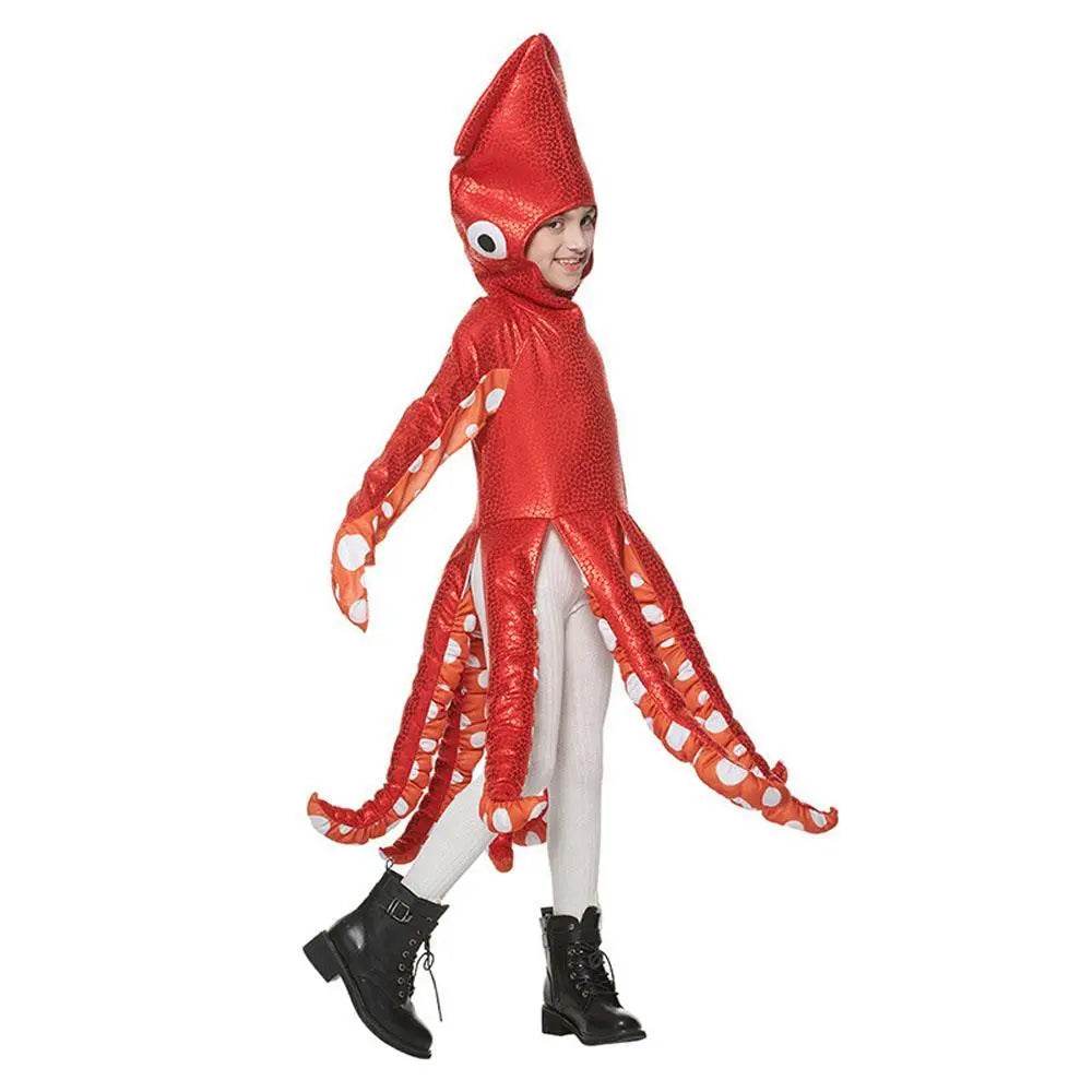 Squid Costume Red Leggings Jumpsuit Marine Life Cosplay Halloween Christmas School Party for Kids - Azufun
