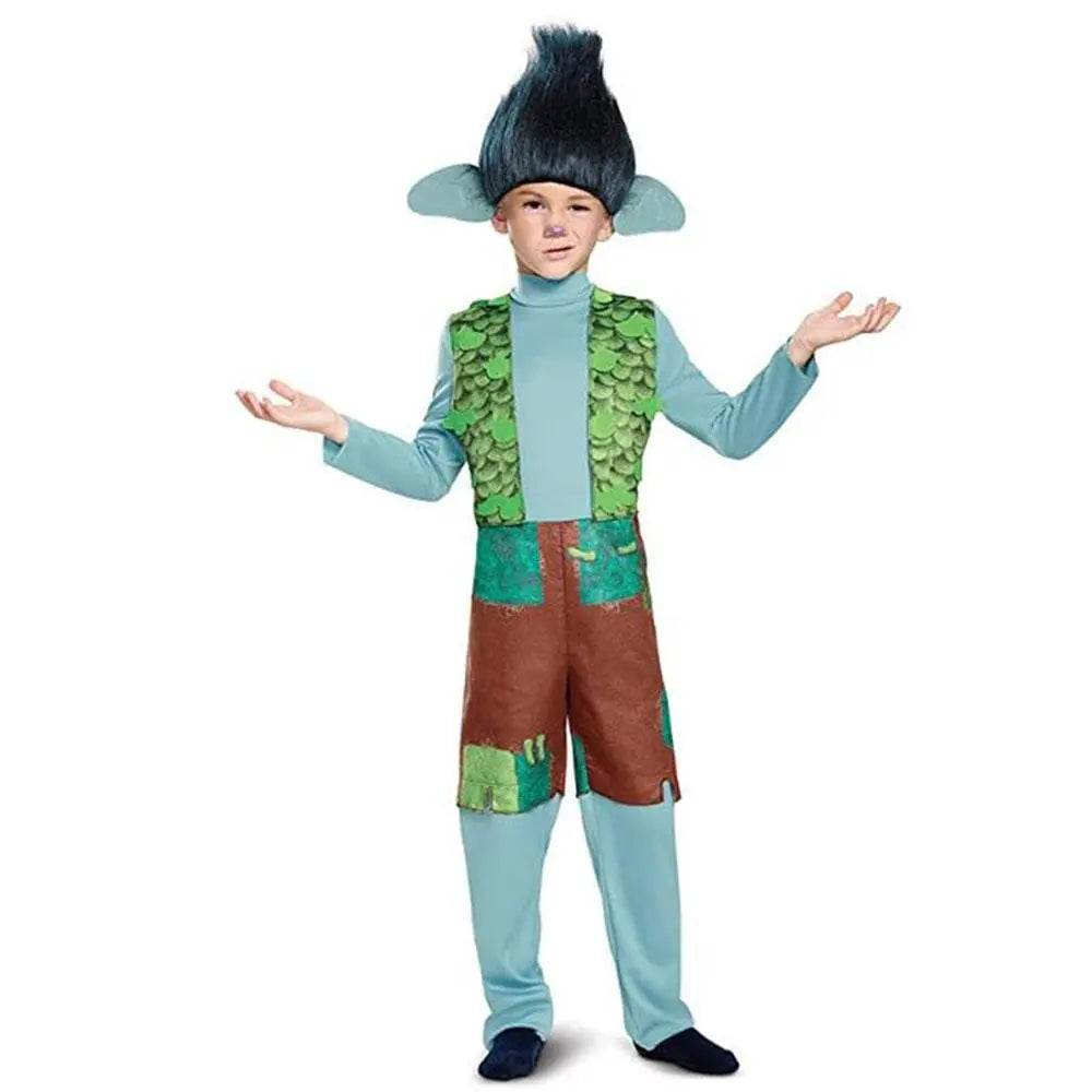 Trolls World Tour Boy's Branch Girl Poppy Costume Cosplay Halloween Fancy Dress Kids - Azufun