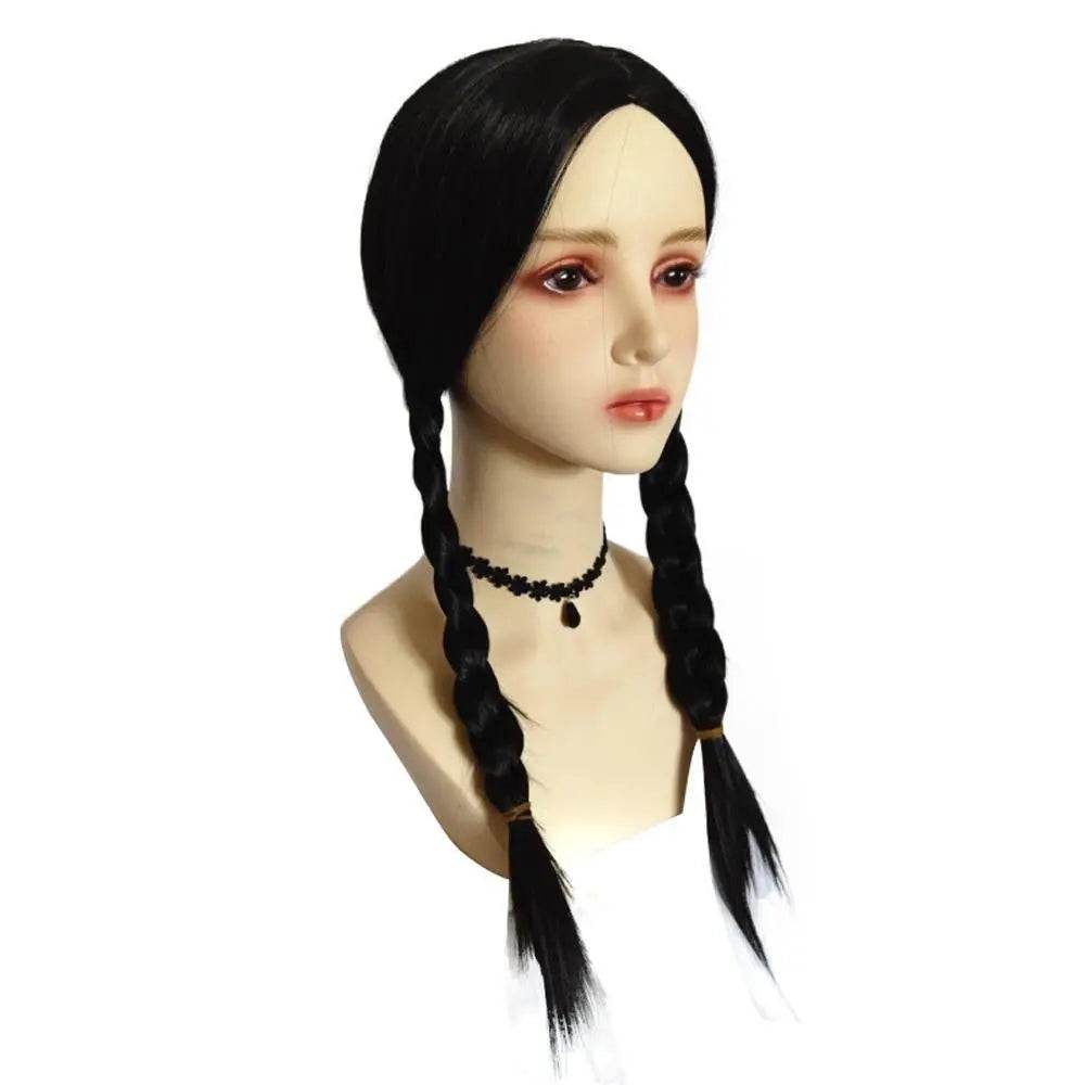 Wednesday Addams Wig The Addams Family Cosplay Black middle part braid wigs For Adult - Azufun