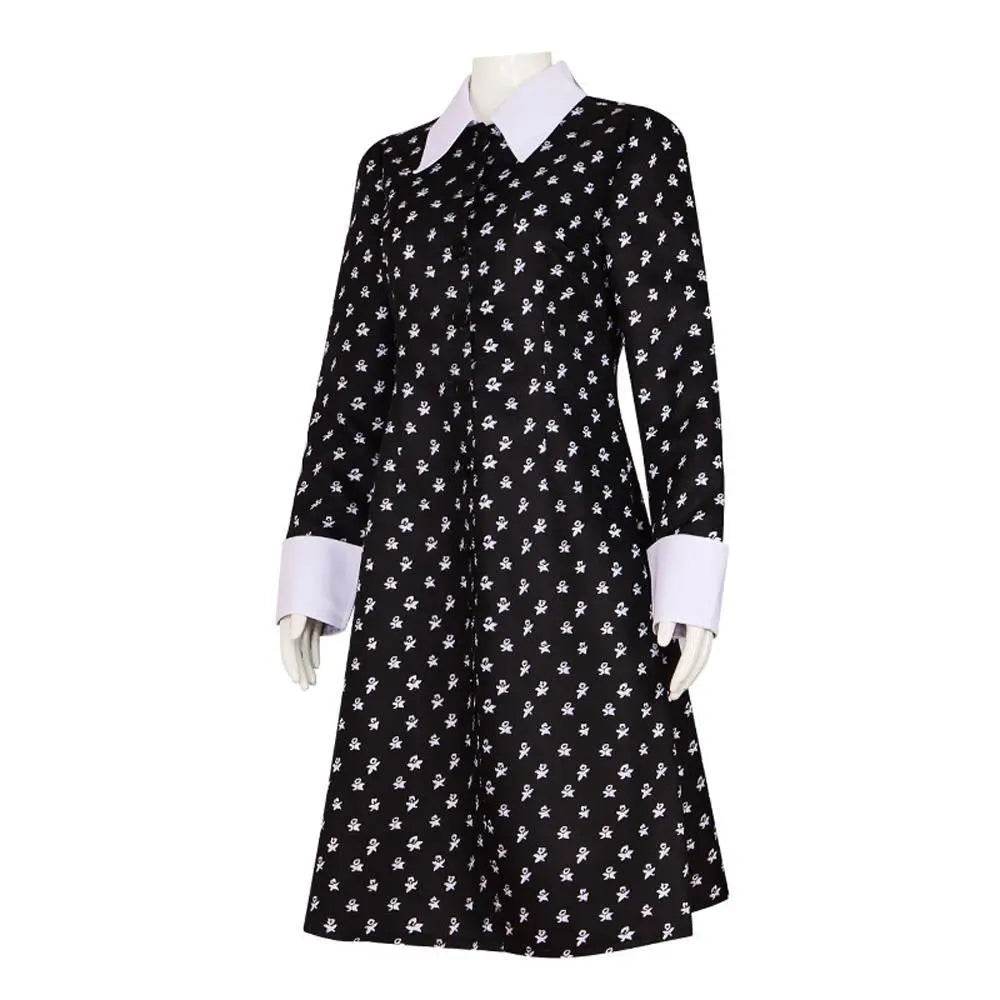 Wednesday Costume The Addams Family Cosplay Costumes Long Sleeve Printed Dress For Adult - Azufun
