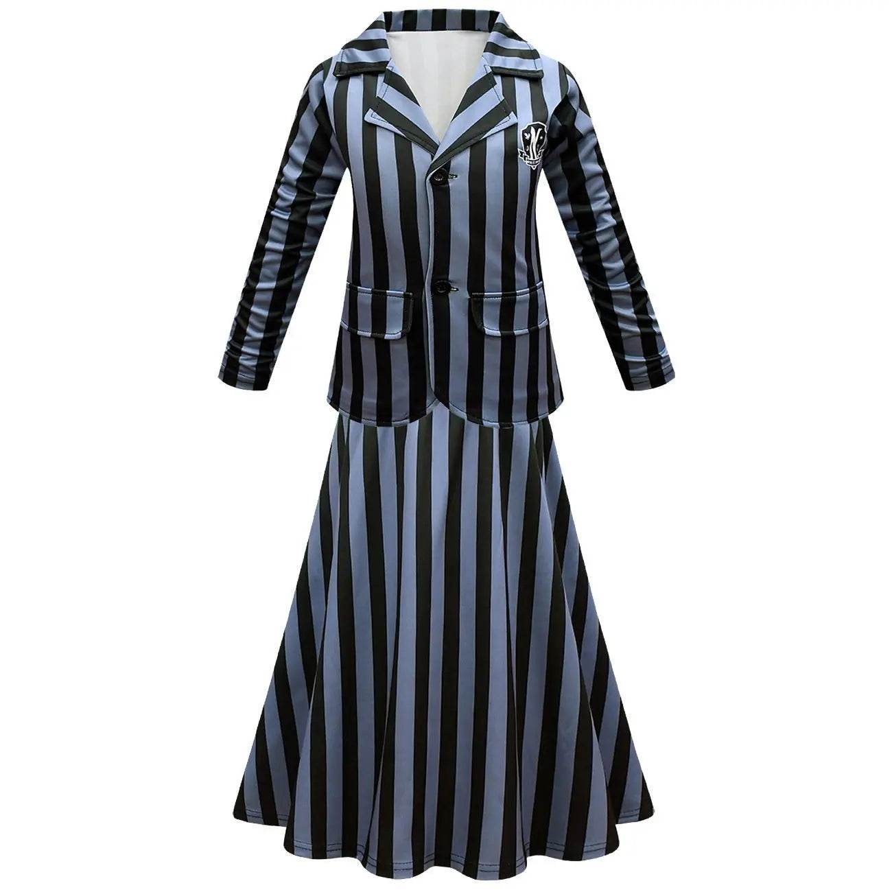 Wednesday Costume The Addams Family Cosplay Long Sleeve suit skirt For Kids - Azufun
