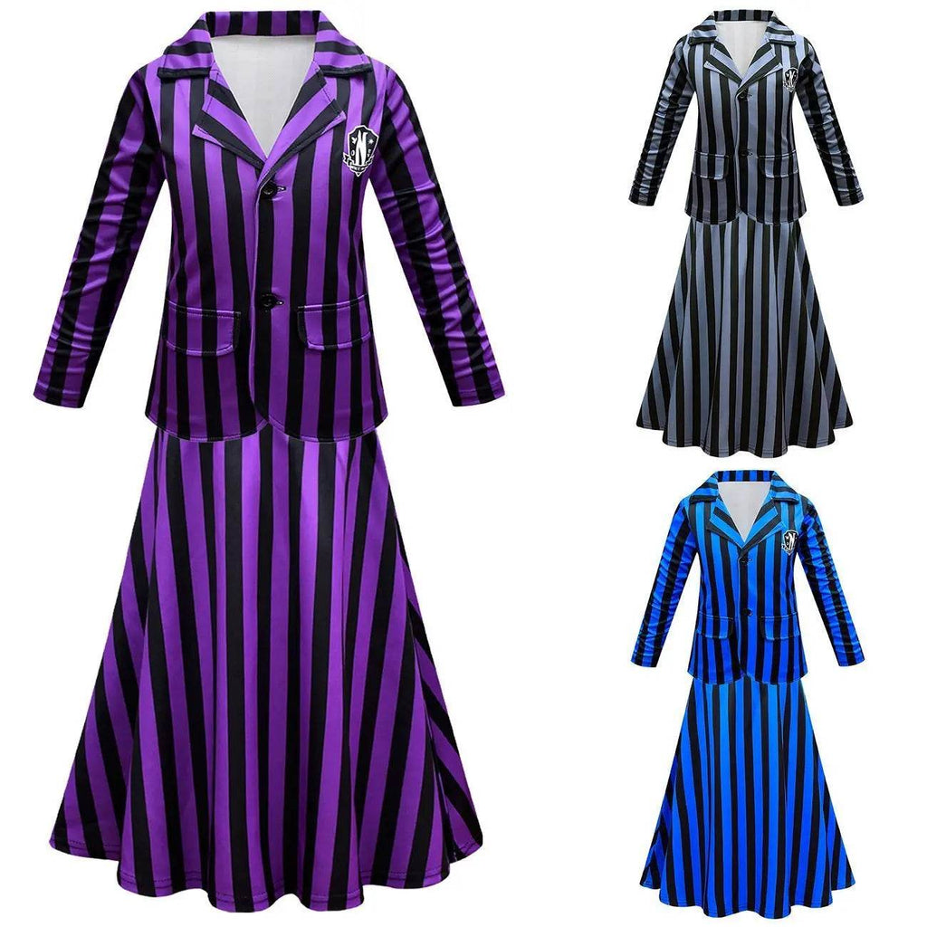 Wednesday Costume The Addams Family Cosplay Long Sleeve suit skirt For Kids - Azufun