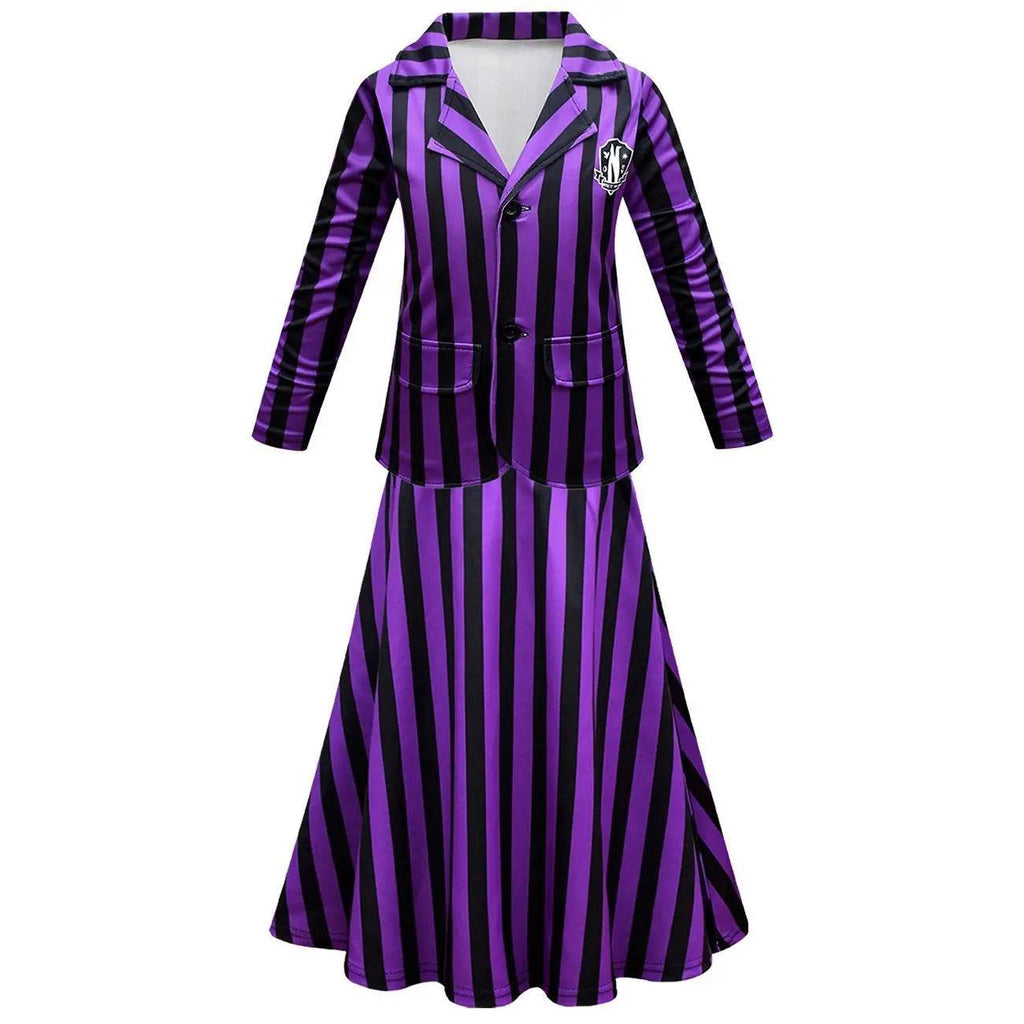 Wednesday Costume The Addams Family Cosplay Long Sleeve suit skirt For Kids - Azufun