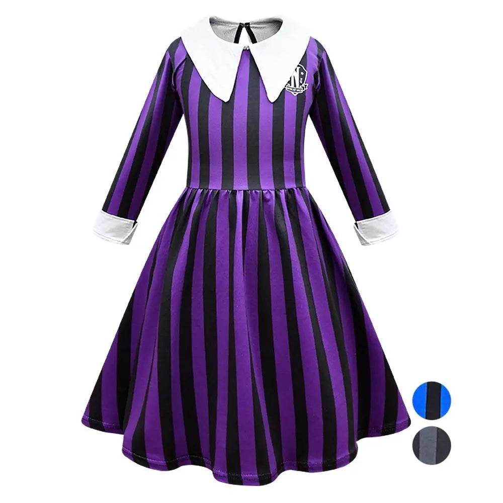 Wednesday Costume The Addams Family Cosplay Striped Dress For Kids - Azufun