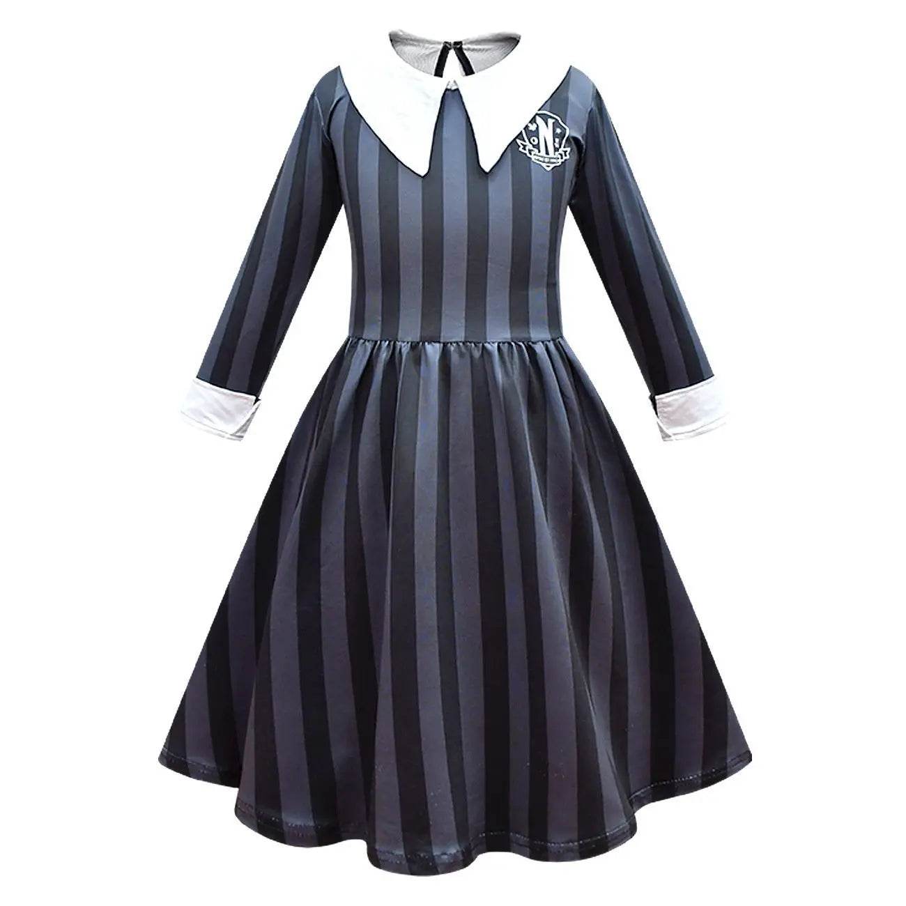 Wednesday Costume The Addams Family Cosplay Striped Dress For Kids - Azufun