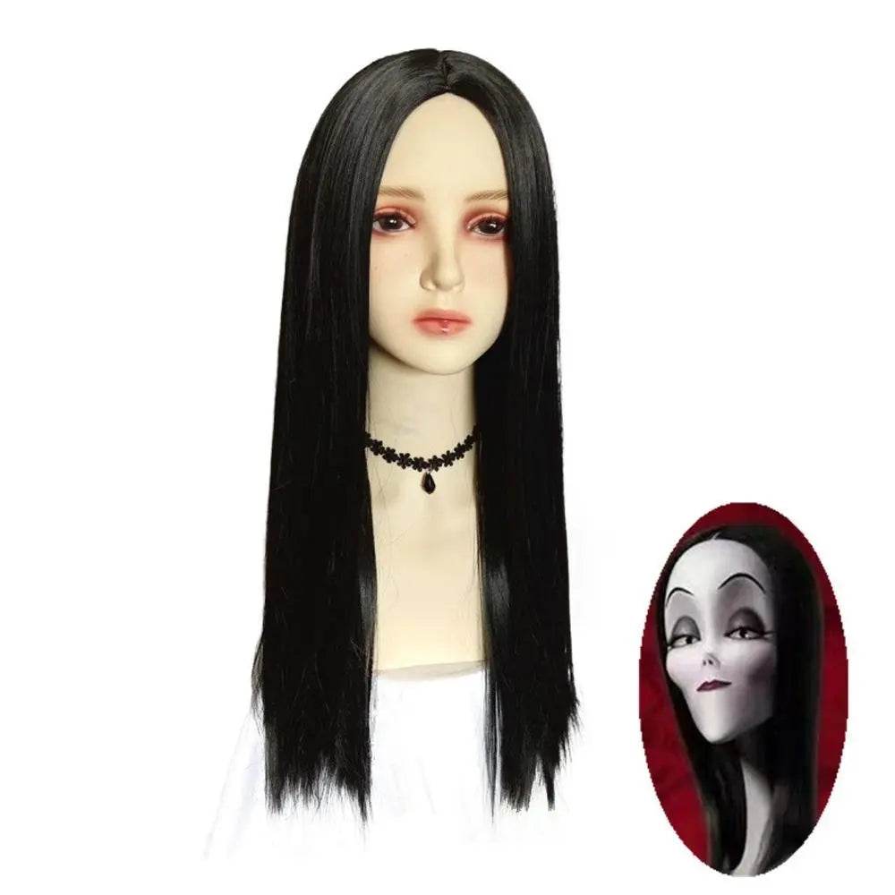 Wednesday's Mom Wig The Addams Family Cosplay Black Middle Parted Straight Wig For Adult - Azufun