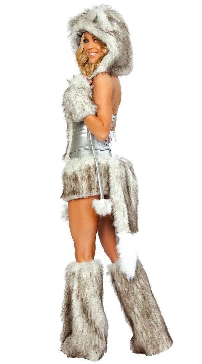 Catwoman Faux Fur Furry Animal Halloween Costume Cosplay Fancy Dress Women - Azufun
