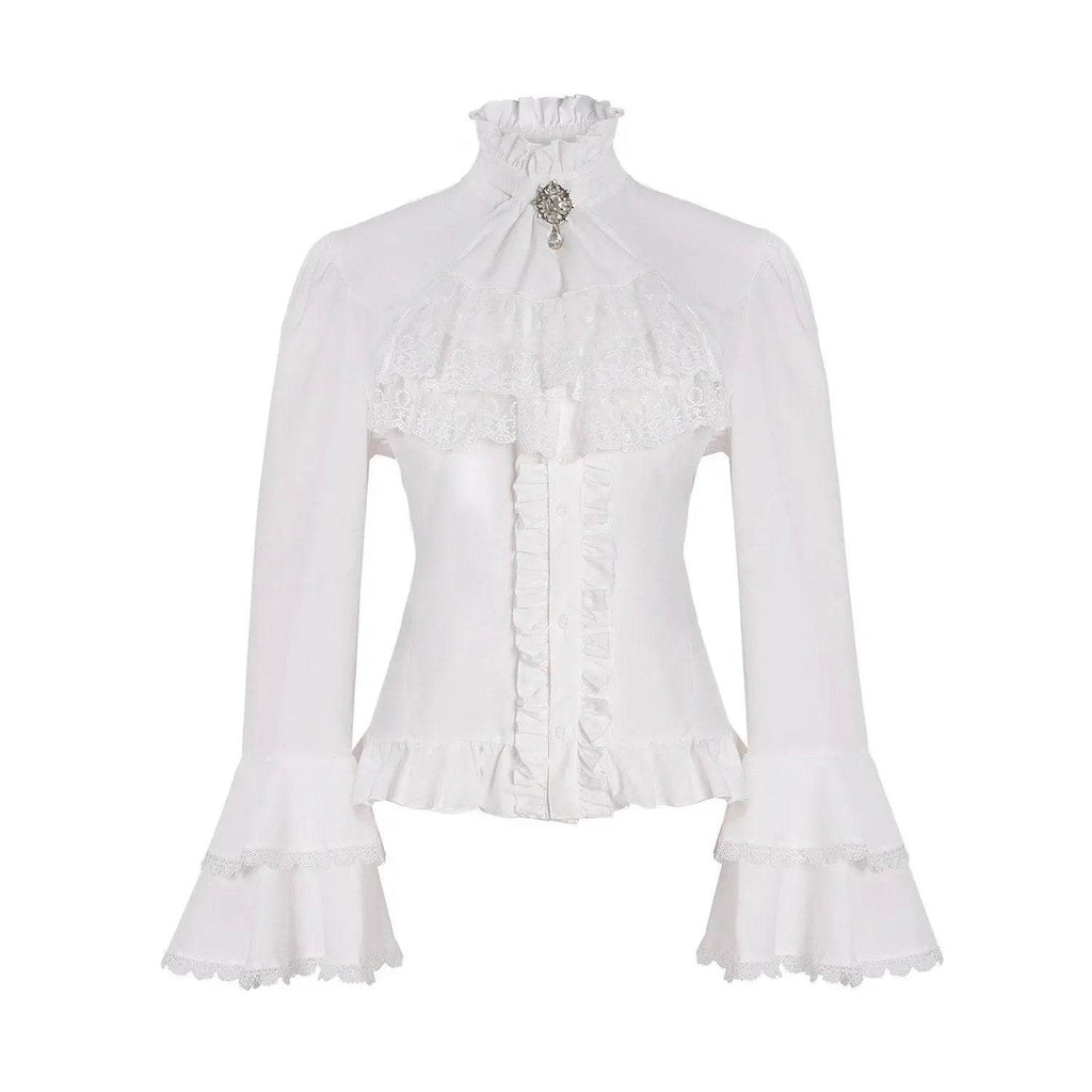 Women's Lolita Palace Retro Blouse Long Bell Sleeve Ruffled Shirt - Azufun