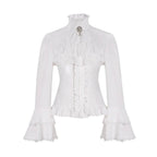 Women's Lolita Palace Retro Blouse Long Bell Sleeve Ruffled Shirt - Azufun
