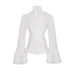 Women's Lolita Palace Retro Blouse Long Bell Sleeve Ruffled Shirt - Azufun