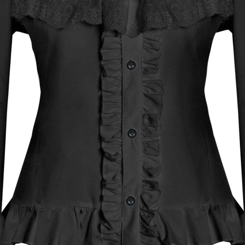 Women's Lolita Palace Retro Blouse Long Bell Sleeve Ruffled Shirt - Azufun
