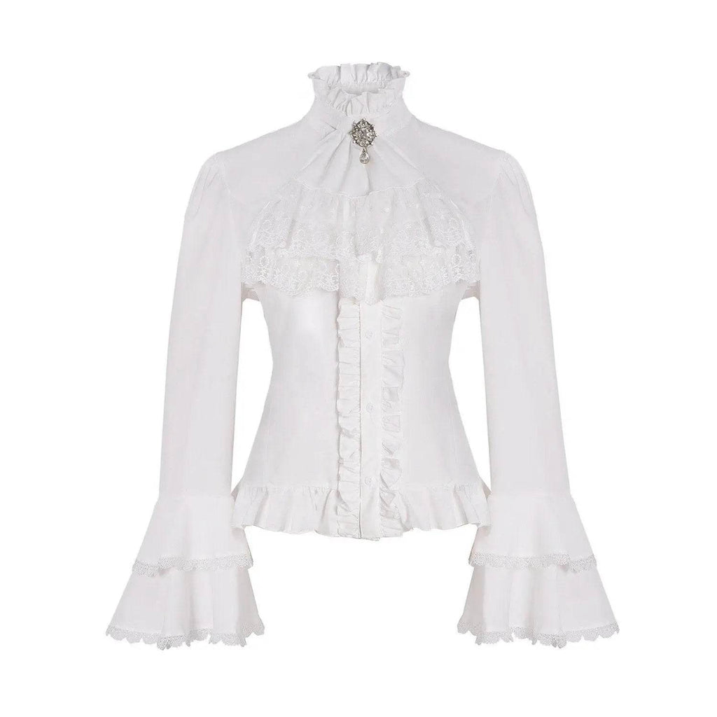 Women's Lolita Palace Retro Blouse Long Bell Sleeve Ruffled Shirt - Azufun