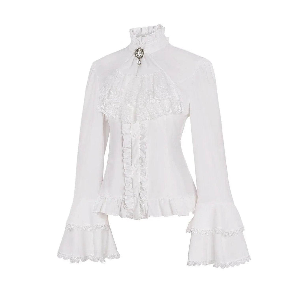 Women's Lolita Palace Retro Blouse Long Bell Sleeve Ruffled Shirt - Azufun