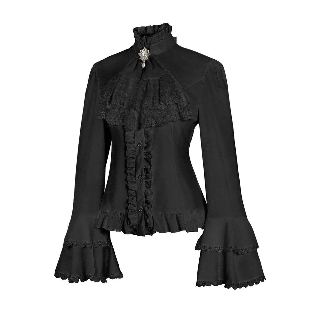 Women's Lolita Palace Retro Blouse Long Bell Sleeve Ruffled Shirt - Azufun