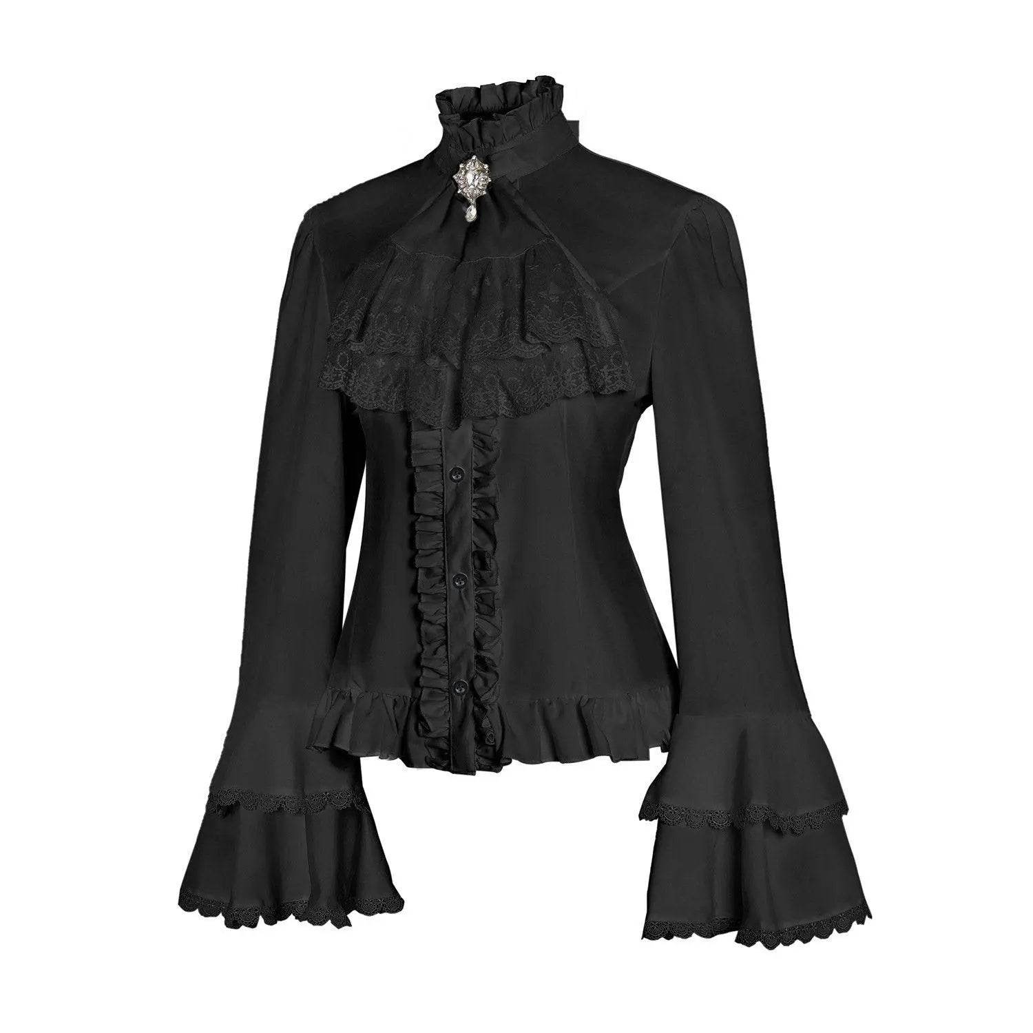 Women's Lolita Palace Retro Blouse Long Bell Sleeve Ruffled Shirt - Azufun