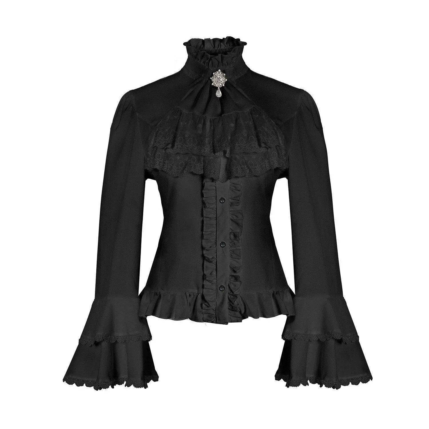 Women's Lolita Palace Retro Blouse Long Bell Sleeve Ruffled Shirt - Azufun