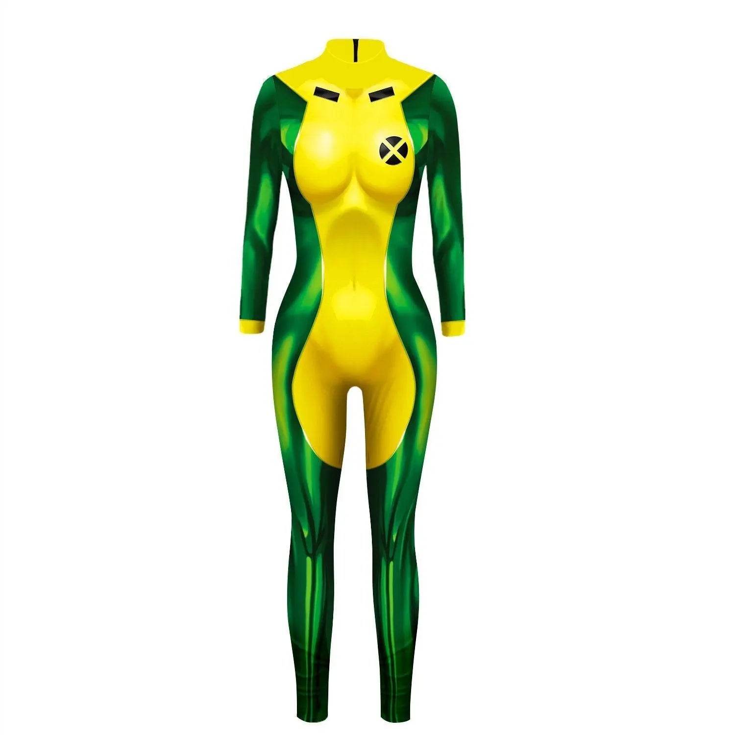 X Men Rogue Costume Zentai Bodycon Jumpsuit Halloween Cosplay - Azufun
