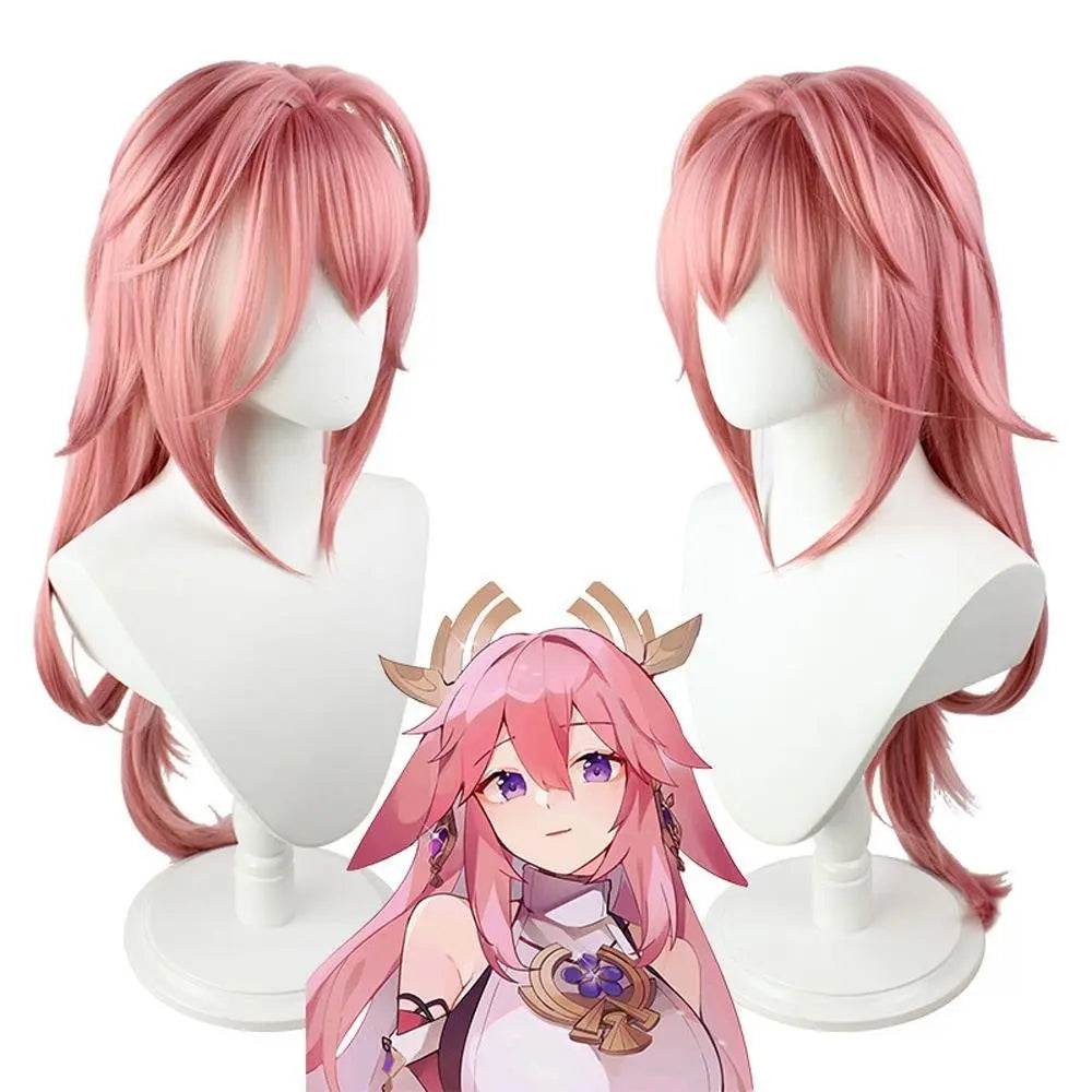 Yae Miko Wig Genshin Impact Pink side upturned cosplay long Wigs for women - Azufun