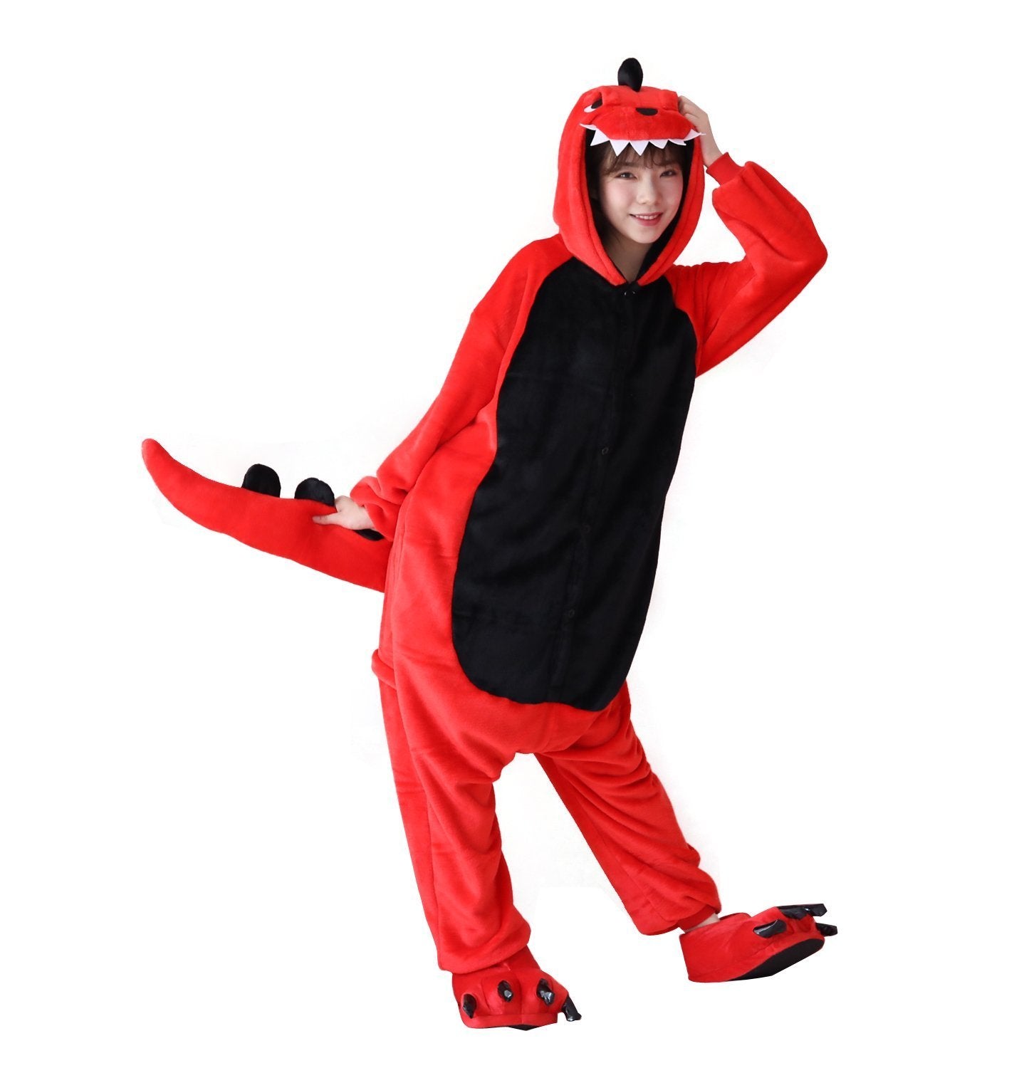BuyAdult Red Dinosaur costume Kigurumi Onesies Pajamas Now Cheaper With 3 - 5 Days Ship - PajamasBuy