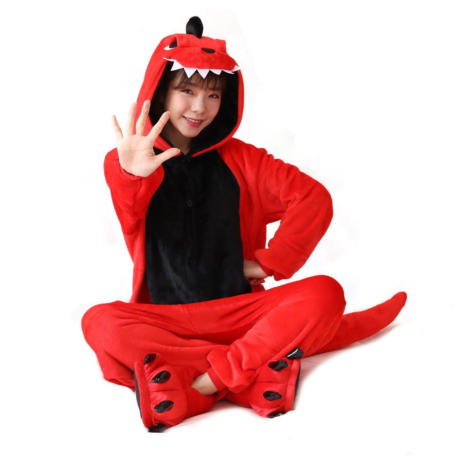 BuyAdult Red Dinosaur costume Kigurumi Onesies Pajamas Now Cheaper With 3 - 5 Days Ship - PajamasBuy