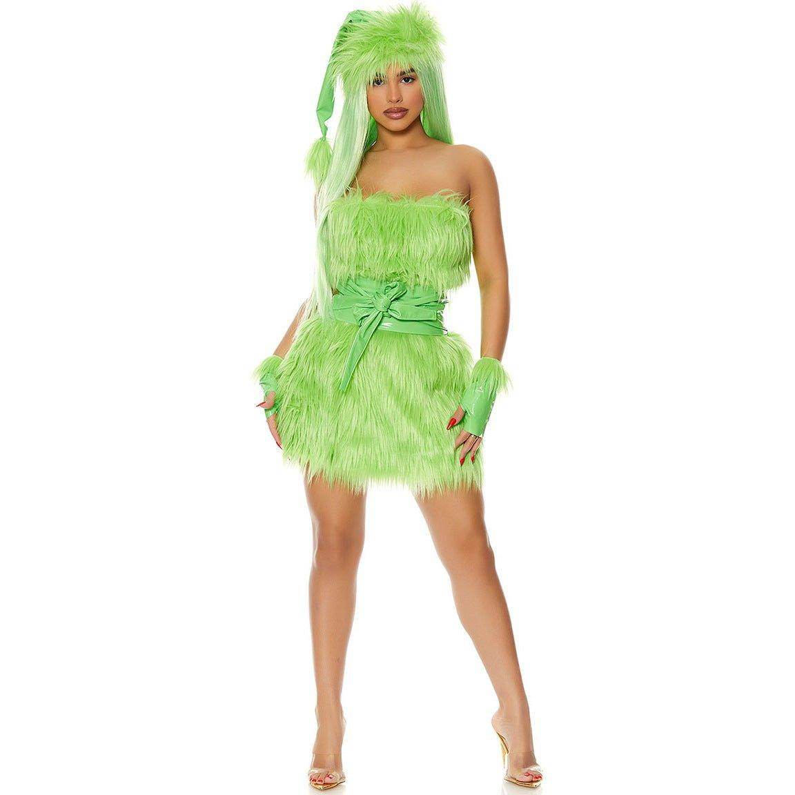 Adult The Grinch Costume Dress with Gloves for Halloween Christmas - Azufun
