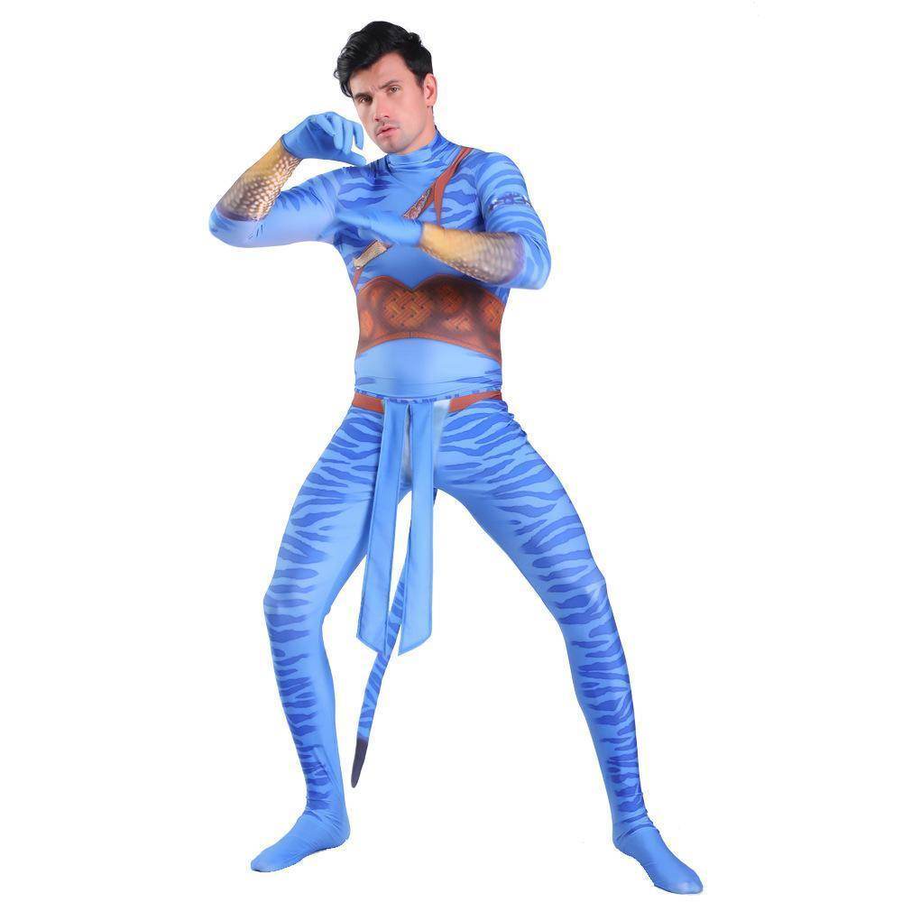 Avatar 2 Neytiri Battle Costume Tail Suit Unisex Jumpsuit Halloween Cosplay Zentai Bodysuit for Adult Kids - Azufun