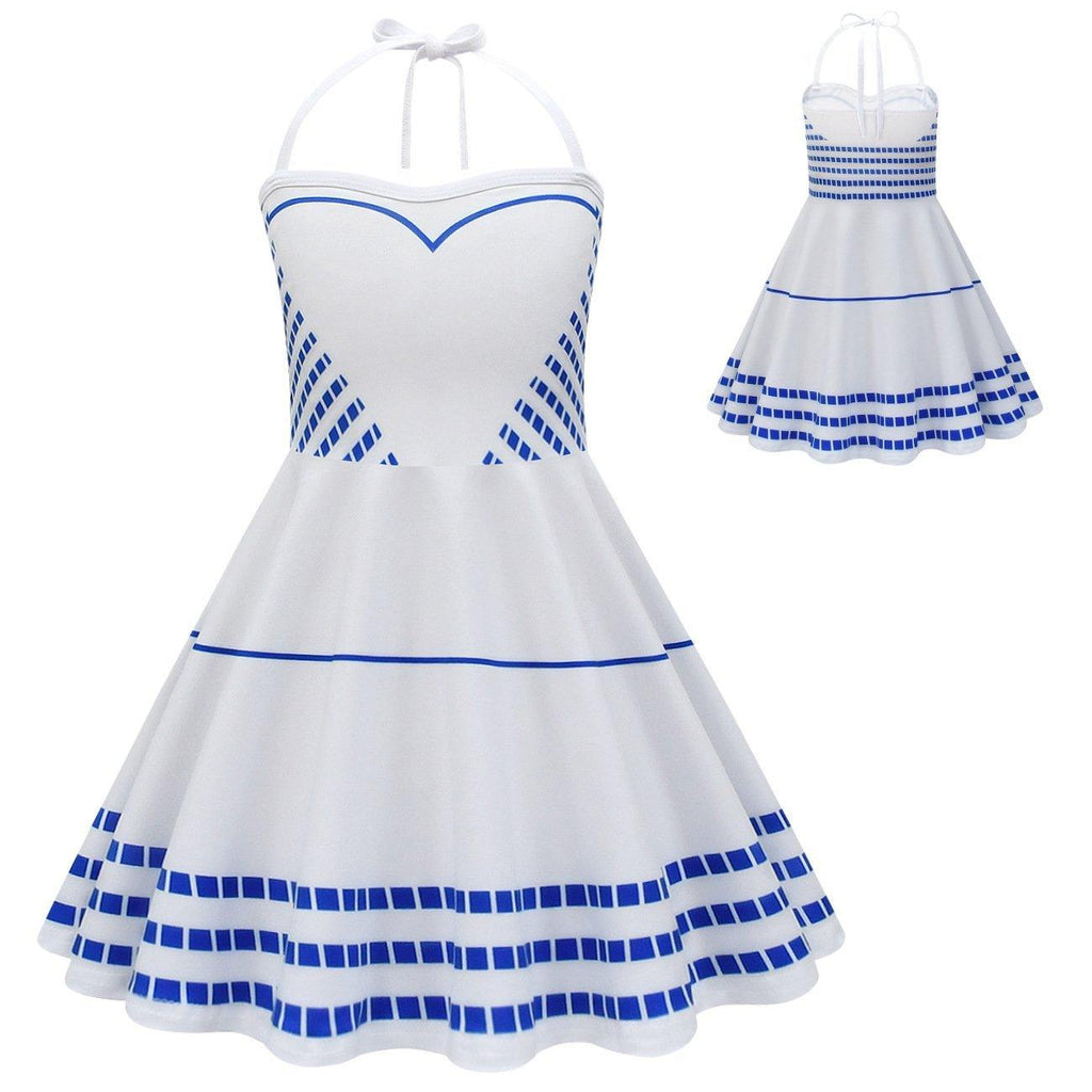 Barbie Movie Margot Sleeveless Halter Neck Dress Halloween Outfits Cosplay Costume Kids - Pajamasbuy