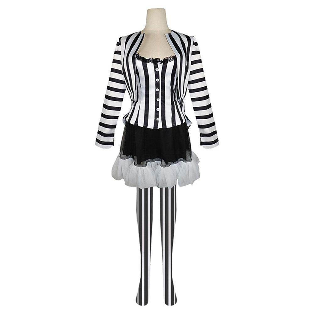 Beetlejuice 2 Costume Black and White Striped Women Dress Outfits - Azufun