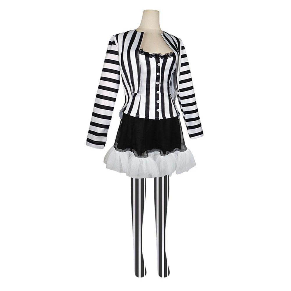 Beetlejuice 2 Costume Black and White Striped Women Dress Outfits - Azufun