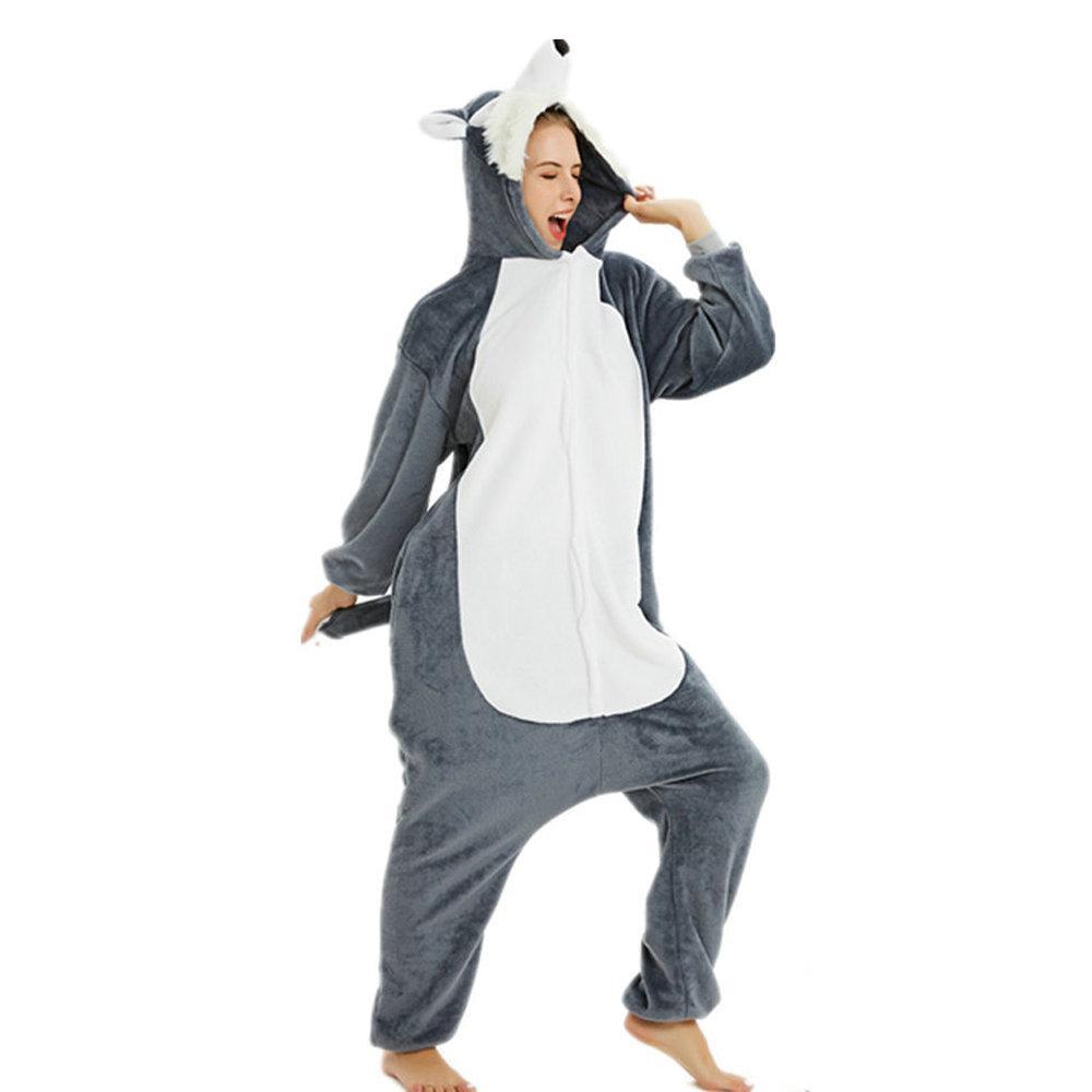BuyBlack Husky Dog Kigurumi Onesies Pajamas Costume for Adult Now Cheaper With 3 - 5 Days Ship - PajamasBuy