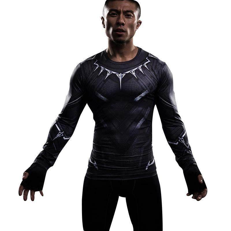 Black Panther Superhero Sport Men T-shirts Long Sleeve Tee - Azufun