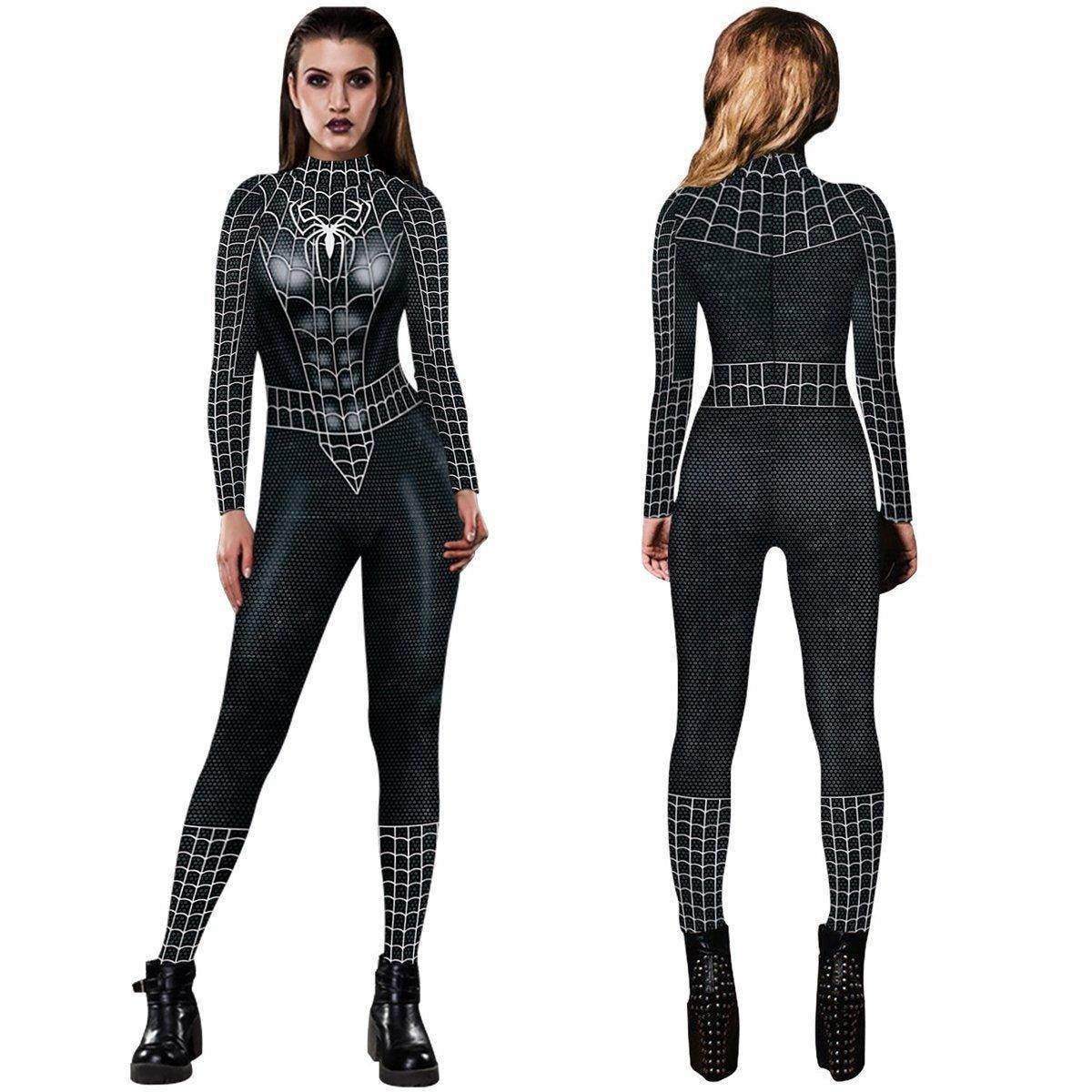 Black Peter B Parker Spider-man Cosplay Outfits Halloween Costume Women Jumpsuit - Azufun