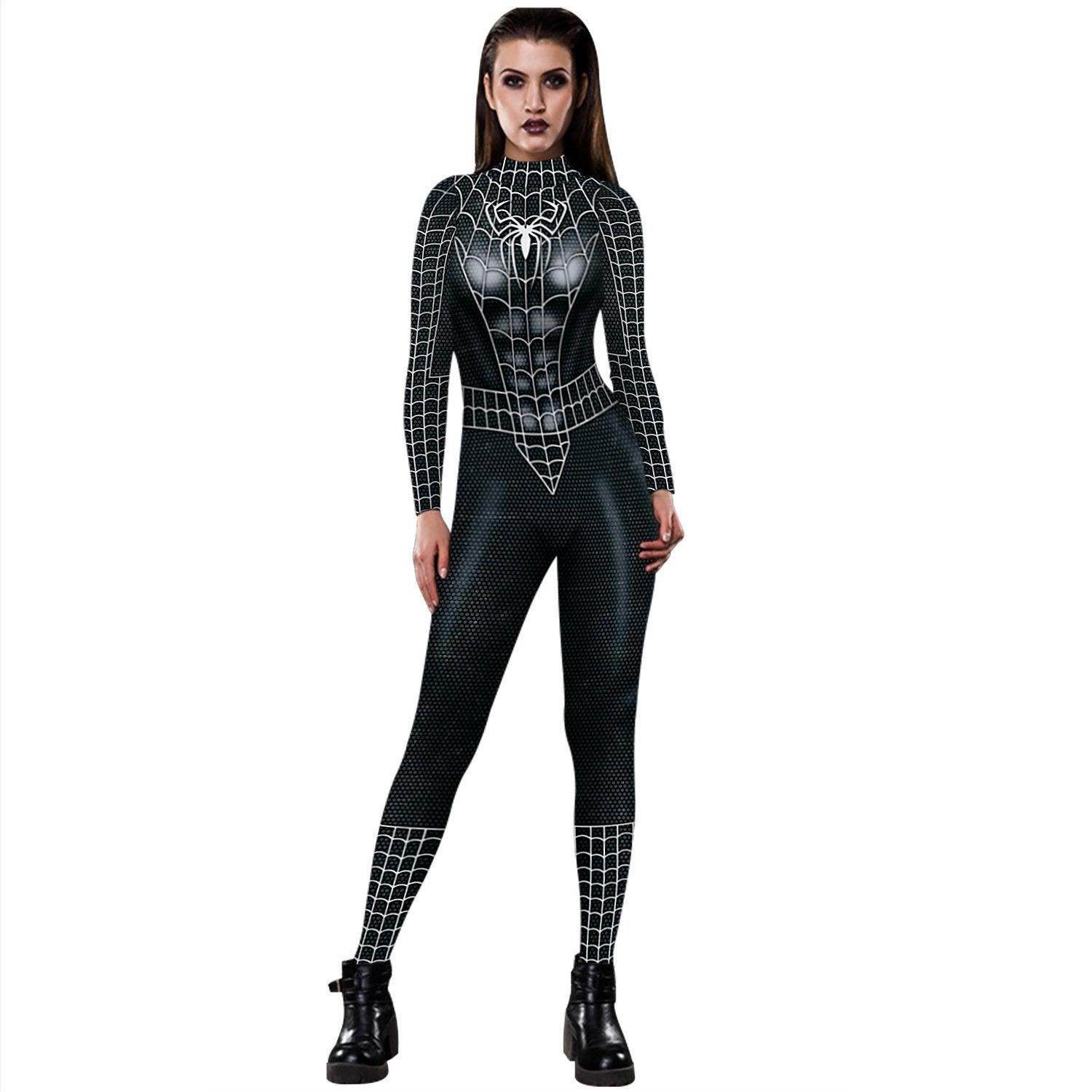 Black Peter B Parker Spider-man Cosplay Outfits Halloween Costume Women Jumpsuit - Azufun